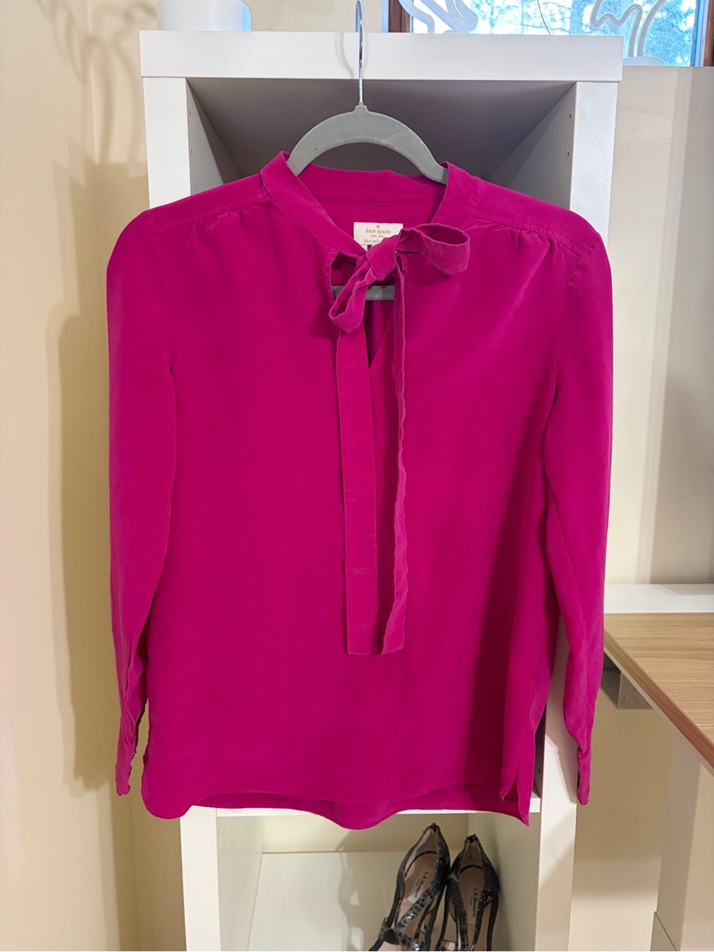 kate spade silk Fuchsia Tie-Neck Long-Sleeve Blouse